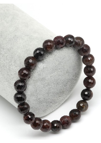 Garnet Doğal Taş Bileklik 8 mm Fasetli Küre Kesim