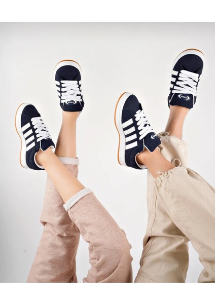 Kadın Unisxe Klasik Bağcıklı Ortopedik Spor Sneaker Ayakkabı-Lacivert-Beyaz modelleri