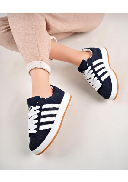 Kadın Unisxe Klasik Bağcıklı Ortopedik Spor Sneaker Ayakkabı-Lacivert-Beyaz indirimleri