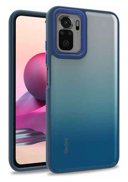 Xiaomi Redmi Note 10 Uyumlu Kılıf Sert Silikon Renkli Şerit Tasarımlı Parlak Flora Kapak, Mavi