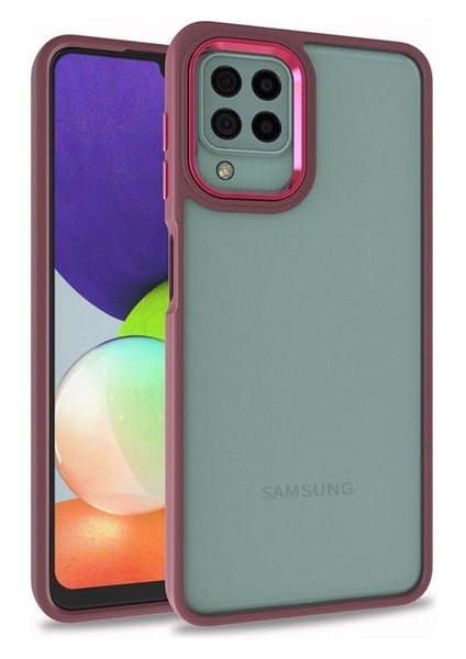 Samsung Galaxy A22 4g Uyumlu Kılıf Sert Silikon Renkli Şerit Tasarımlı Parlak Flora Kapak, Kırmızı