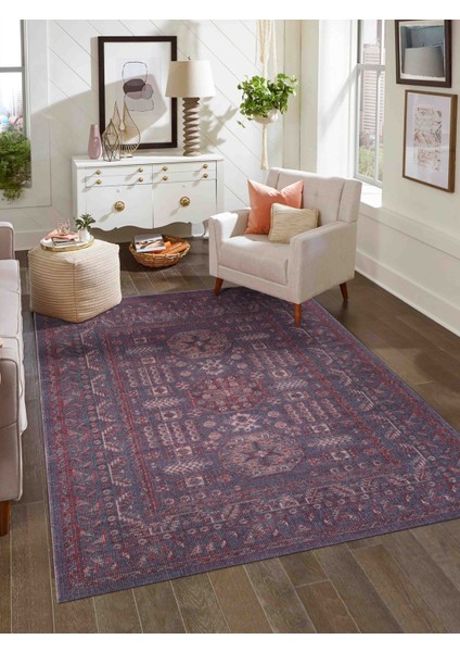 Antik 1113 Klasik Vintage Salon Halısı Mor Retro Mutfak Halısı Tozumaz İnce Makine Halısı 100x200