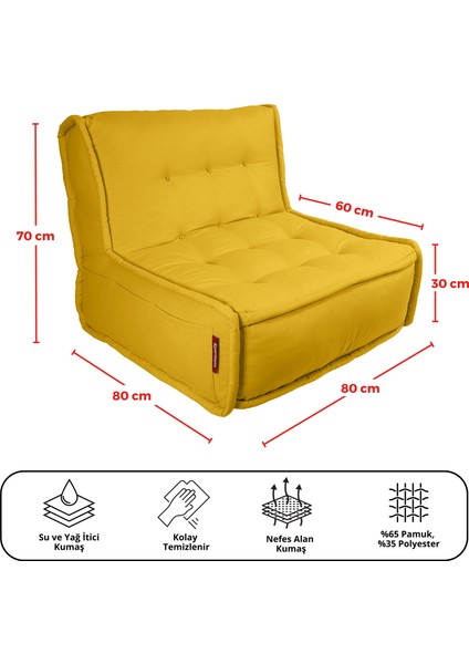 Zen Sırtlı Minder Koltuk Iskandinav Tarzı Yer Koltuğu Sırtlıklı Oturma Minderi 80x60 Sarı