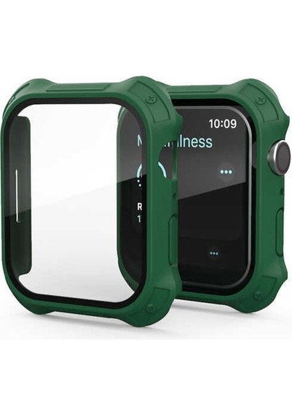Apple Watch 7 45MM Uyumlu Tank Zırh Kasa ve Mat Görünümlü Ekran Koruyucu Watch Gard 11 Koyu Yeşil