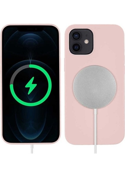 Apple iPhone 12 Mini Uyumlu Kılıf Silksafe Wireless Kapak, Pembe Açık