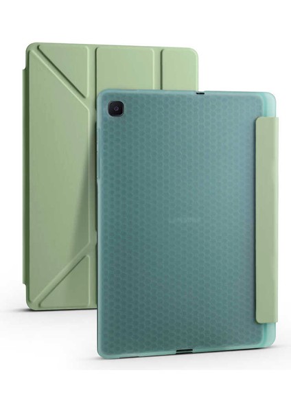 Samsung Galaxy Tab S6 Lite P610 Uyumlu Tablet Kılıfı Tri Folding Kalem Bölmeli Kılıf, Açık Yeşil