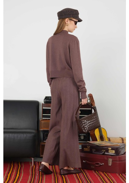 Fitilli Triko Pantolon Kahve modelleri