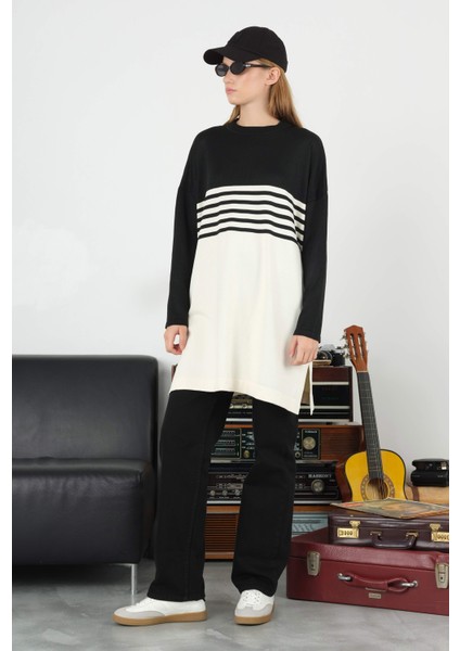 Çizgili Triko Kazak Siyah-Ekru fiyatları