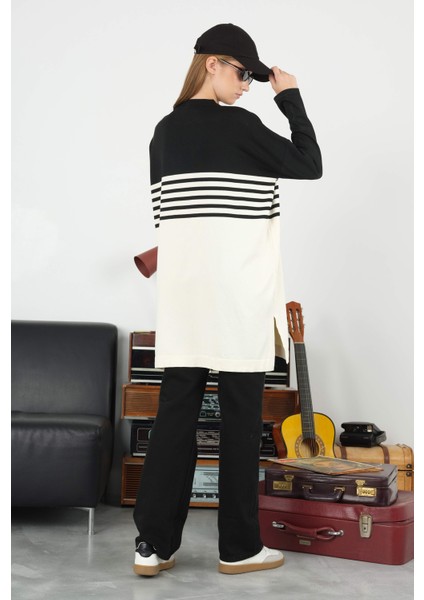 Çizgili Triko Kazak Siyah-Ekru fırsatları