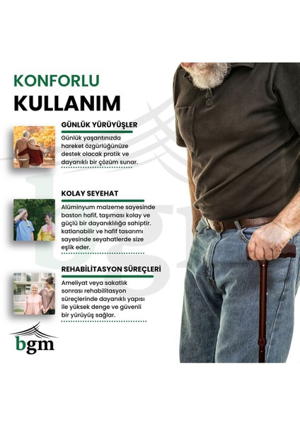 Baston Katlanabilir Denge Bastonu Yüksek Kalite Ayarlanabilir Kahverengi-Bronz Baston