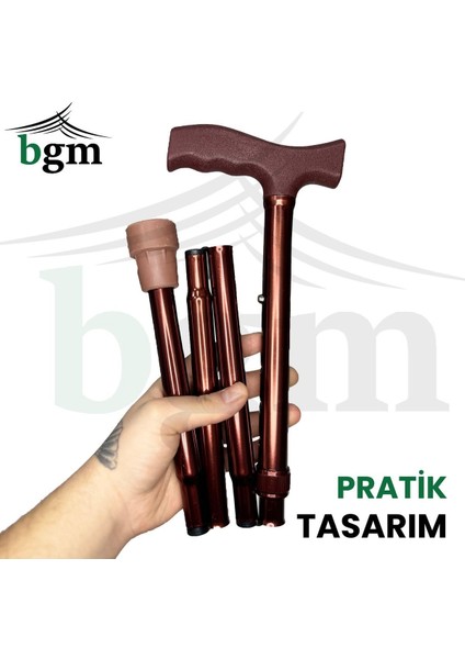 Baston Katlanabilir Denge Bastonu Yüksek Kalite Ayarlanabilir Kahverengi-Bronz Baston