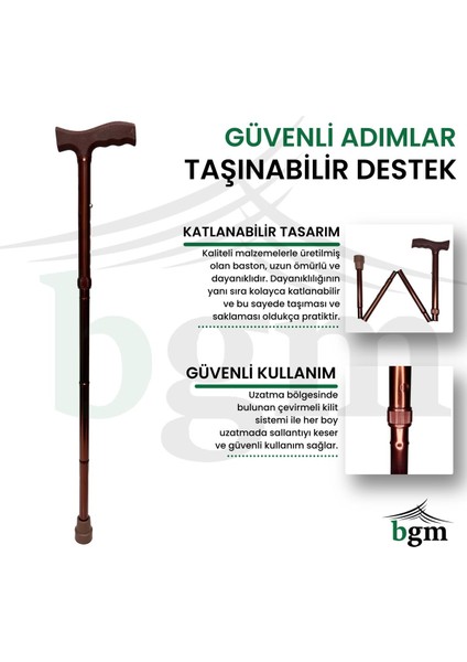 Baston Katlanabilir Denge Bastonu Yüksek Kalite Ayarlanabilir Kahverengi-Bronz Baston