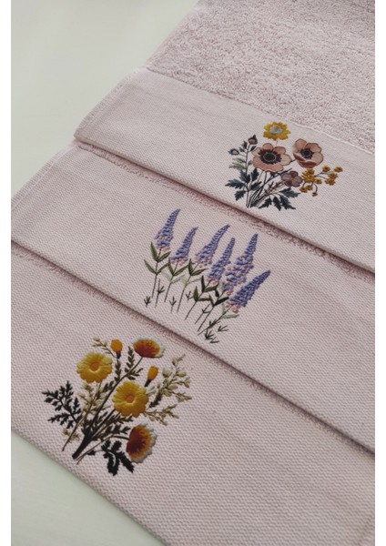 3'Lü Baskılı Mutfak & Misafir Havlu Takımı - Pembe El Havlusu Seti - 30x50 Cm - Lavanta