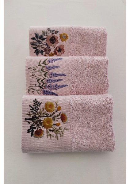 3'Lü Baskılı Mutfak & Misafir Havlu Takımı - Pembe El Havlusu Seti - 30x50 Cm - Lavanta