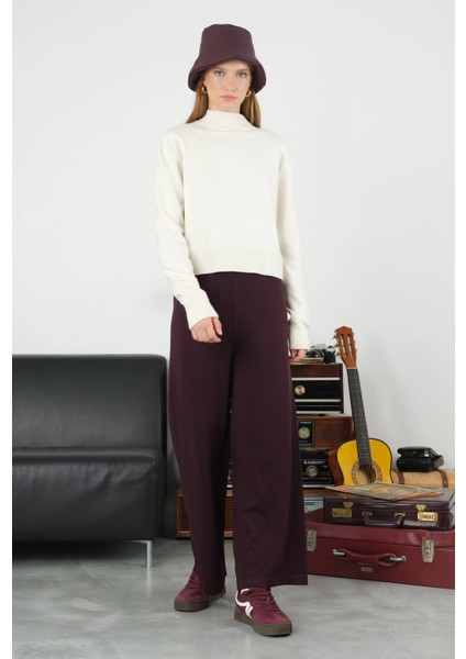 Beli Lastikli Triko Pantolon Koyu Mürdüm fırsatları