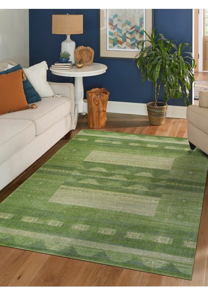 Antik 1114 Klasik Vintage Salon Halısı Yeşil Retro Mutfak Halısı Tozumaz İnce Makine Halısı 200x290