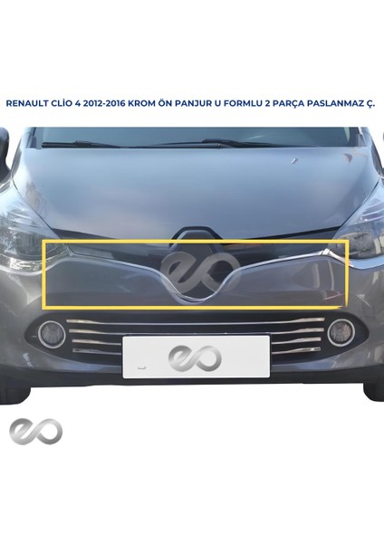 Renault Clio 4 Krom Ön Panjur Çıtası U Formlu 2 Parça 2012-2016 Paslanmaz Çelik