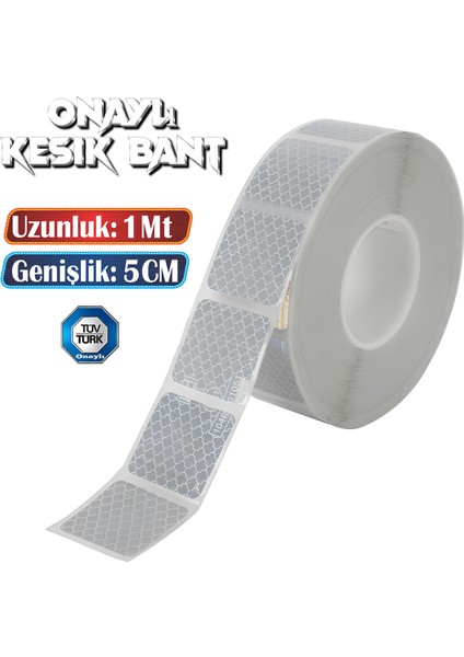 Tüvtürk Onaylı 1 Metre Beyaz Parçalı Reflektörlü Reflektif Fosforlu Şerit Bant Kesikli İkaz Bandı