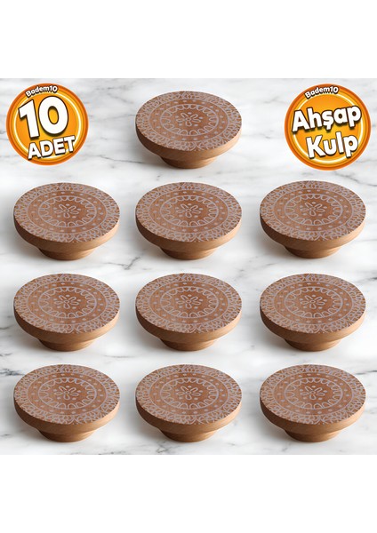 Ahşap Kulp Düğme Çiçek Desenli Çocuk Odası Çekmece Mutfak Mobilya Dolap Kulpları 10 Adet