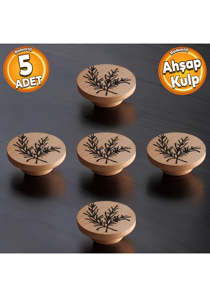 Ahşap Kulp Düğme Ağaç Desenli Çocuk Odası Çekmece Mutfak Mobilya Dolap Kulpları 5 Adet