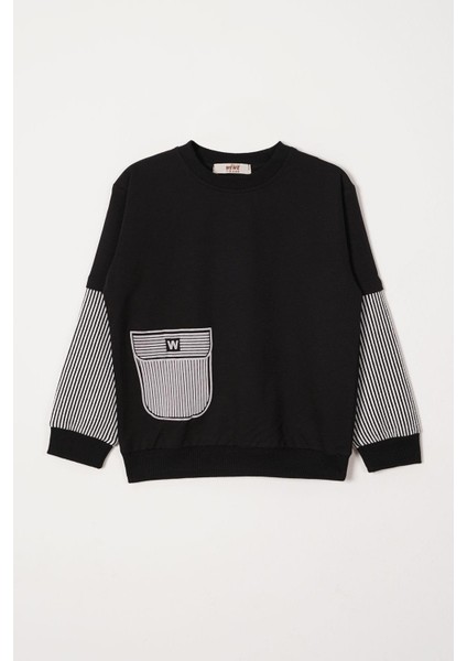 Cebi Kolları Çizgili Siyah Renk Erkek Cocuk Sweat