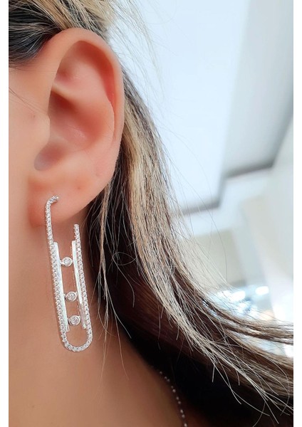 Taşları Hareketli 925AYAR Gümüş Italyan Tasarımı Trend Küpe