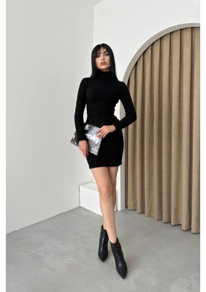 NK Fashion Boğazlı Kazak Mini Elbise