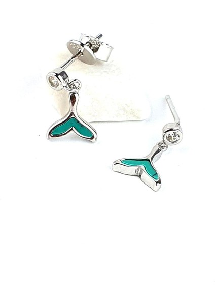 Italyan Tasarımı 925AYAR Gümüş Turkuaz Taşlı Balık Kuyruğu Minimal Küpe fiyatları