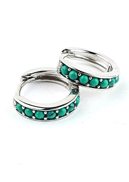 Italyan Tasarımı 925AYAR Gümüş Turkuaz Taşlı Halka Küpe fiyatları