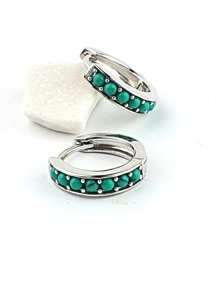 Italyan Tasarımı 925AYAR Gümüş Turkuaz Taşlı Halka Küpe modelleri