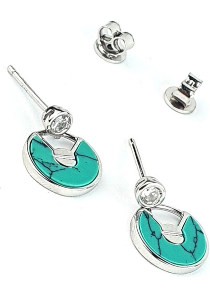 Turkuaz Taşlı Italyan 925 Ayar Gümüş Minimal Küpe fiyatları