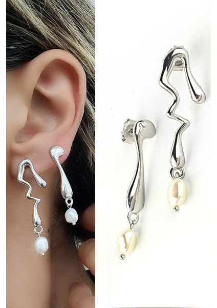 Italyan 925AYAR Gümüş Özel Tasarım Inci Küpe