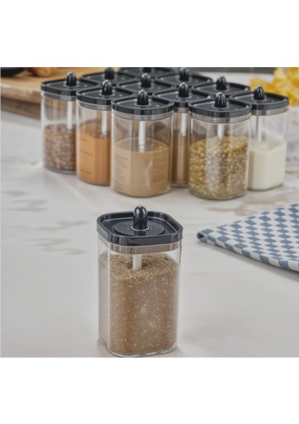 Pratik Baharat Seti, Kaşıklı Kristal Şeffaf Baharat Takımı 250 ml Hacim 6 Adet