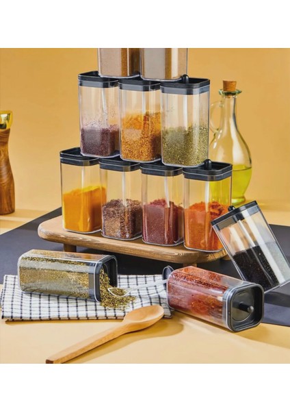 Pratik Baharat Seti, Kaşıklı Kristal Şeffaf Baharat Takımı 250 ml Hacim 6 Adet