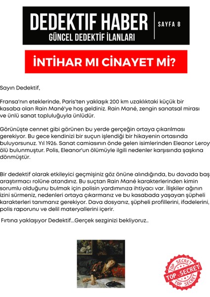 Cinayet Çözme Oyunu - Dedektif Oyunu - Katil Kim Oyunu - Suç Çözümleme Oyunu - Sanat Davası