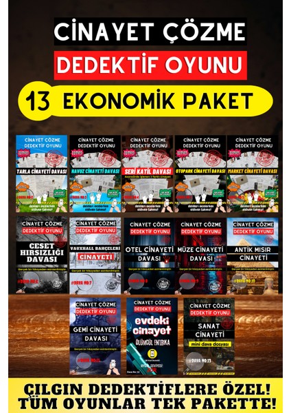 13'lü Paket Cinayet Çözme - Ekonomik Paket Dedektif Oyunu - Dava Çözme Oyunu - Katil Kim Oyunu