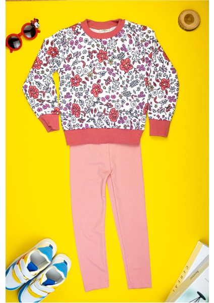 Pamuklu Yumuşacık Desenli Kız Çocuk Sweat ve Tayt Takımı 4 - 10 Yaş fiyatları