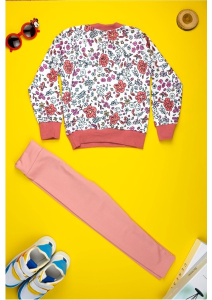 Pamuklu Yumuşacık Desenli Kız Çocuk Sweat ve Tayt Takımı 4 - 10 Yaş modelleri