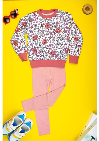Pamuklu Yumuşacık Desenli Kız Çocuk Sweat ve Tayt Takımı 4 - 10 Yaş fırsatları