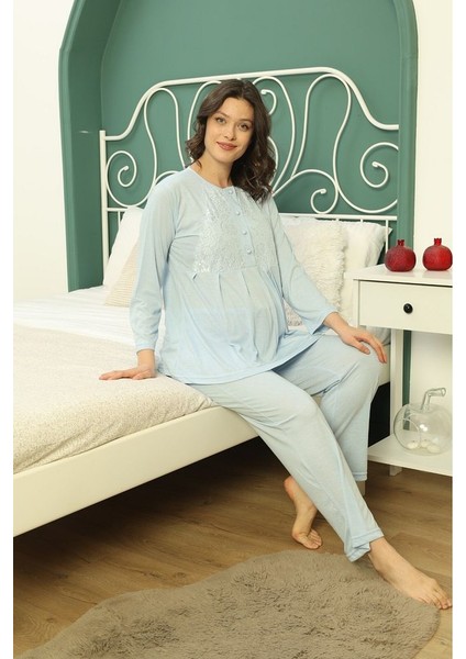 Saray Incisi Göğüs Dantel Detaylı Kadın Hamile Pijama Takımı 1032 modelleri