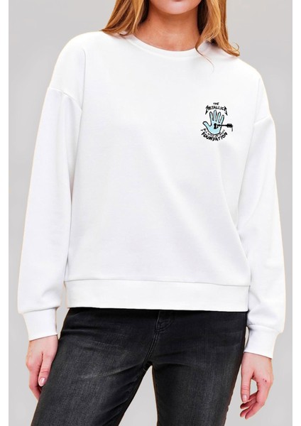 Metallica Metal Müzik Baskılı Beyaz Unisex Kadın Erkek Pamuklu Sweatshirt CU284