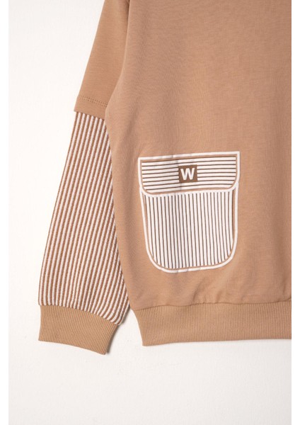 Cebi Kolları Çizgili Vizon Renk Erkek Çocuk Sweat fiyatları