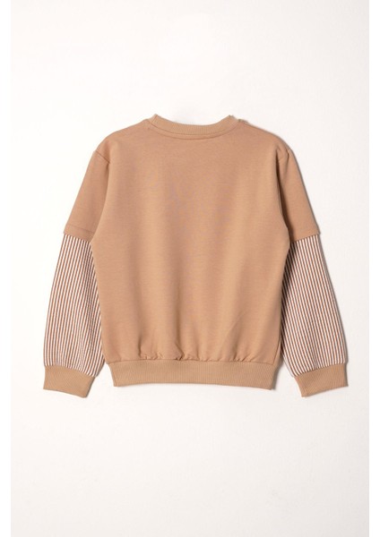 Cebi Kolları Çizgili Vizon Renk Erkek Çocuk Sweat modelleri