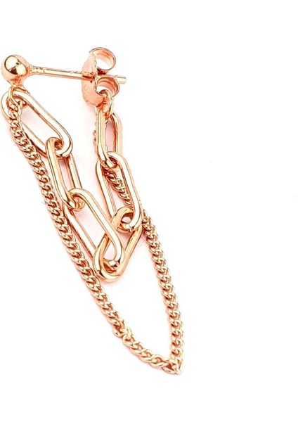 Italyan 925AYAR Gümüş Üzerine Rose Altın Kaplama Trend Tek Zincir Küpe fiyatları