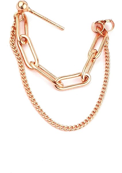 Italyan 925AYAR Gümüş Üzerine Rose Altın Kaplama Trend Tek Zincir Küpe modelleri