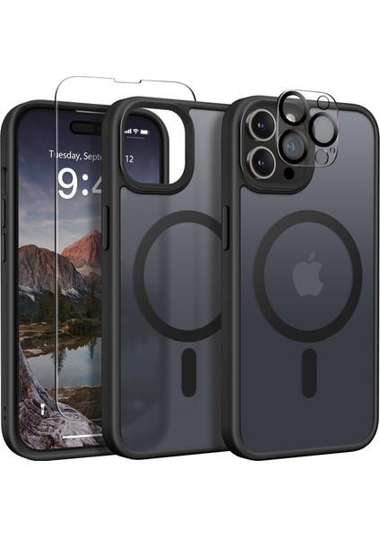 iPhone 14 Pro Max Kılıf Magsafe Tpu Mat Exl Kapak + Ekran Koruyucu ve Kamera Koruyucu