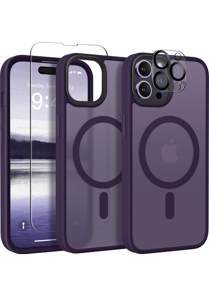 iPhone 13 Pro Max Kılıf Magsafe Tpu Mat Exl Kapak + Ekran Koruyucu ve Kamera Koruyucu
