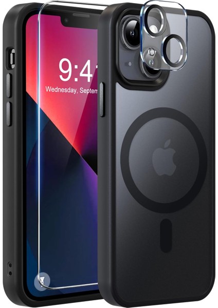 iPhone 15 Plus Kılıf Manyetik Şarj Tpu Mat Exl Kapak + Ekran Koruyucu ve Kamera Koruyucu