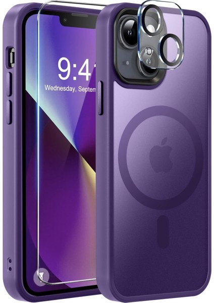 iPhone 15 Plus Kılıf Manyetik Şarj Tpu Mat Exl Kapak + Ekran Koruyucu ve Kamera Koruyucu