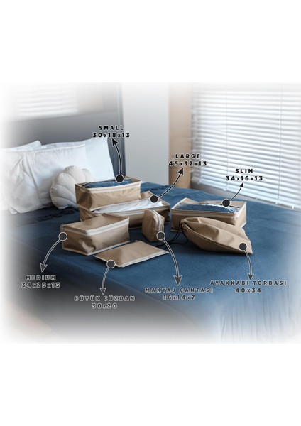 Premium 7'li Karamel Valiz Düzenleyici Bavul Içi Organizer Set Seyahat Hurcu fırsatları